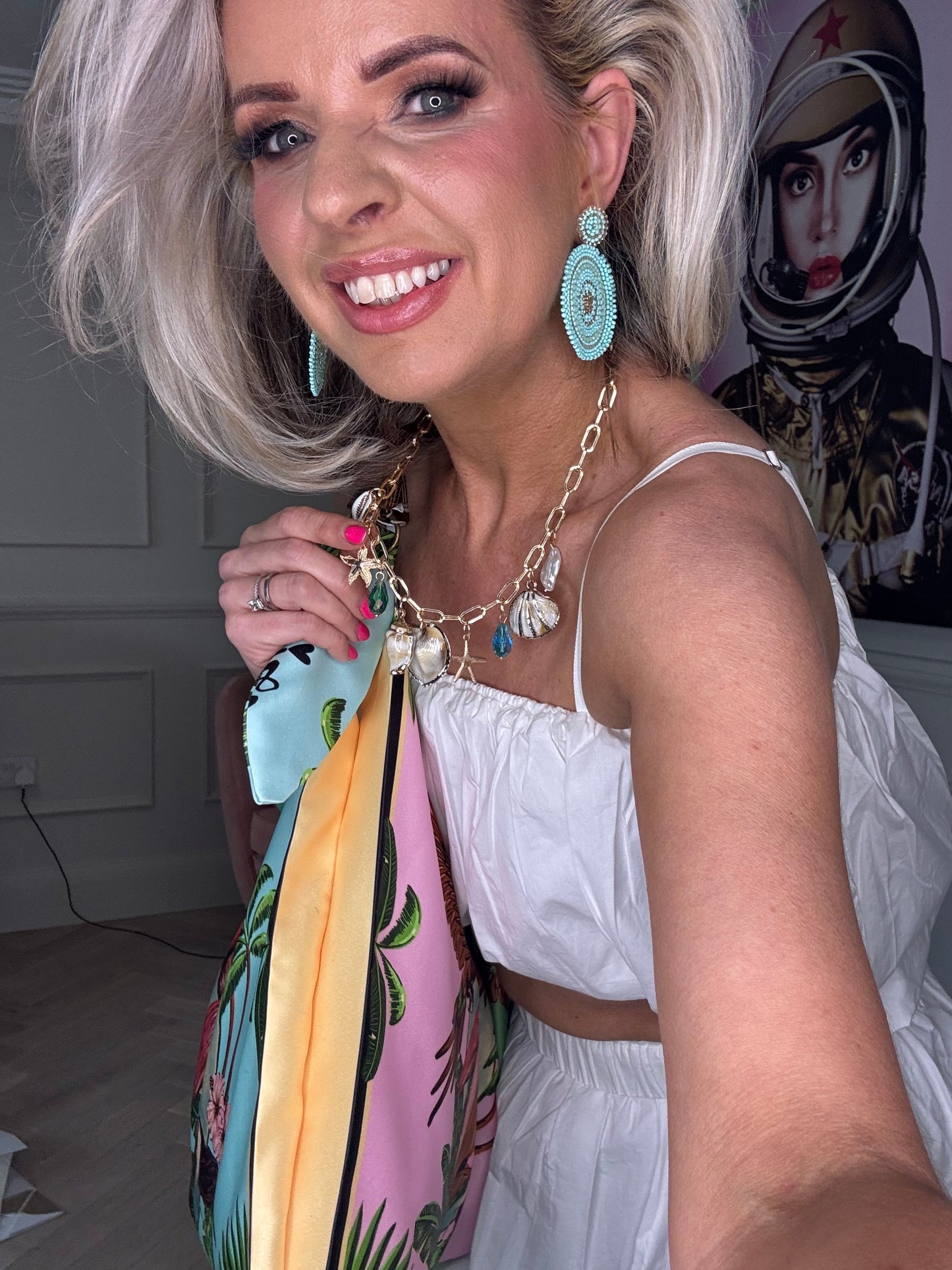 Aqua & Gold Beaded Circle Drop Earrings