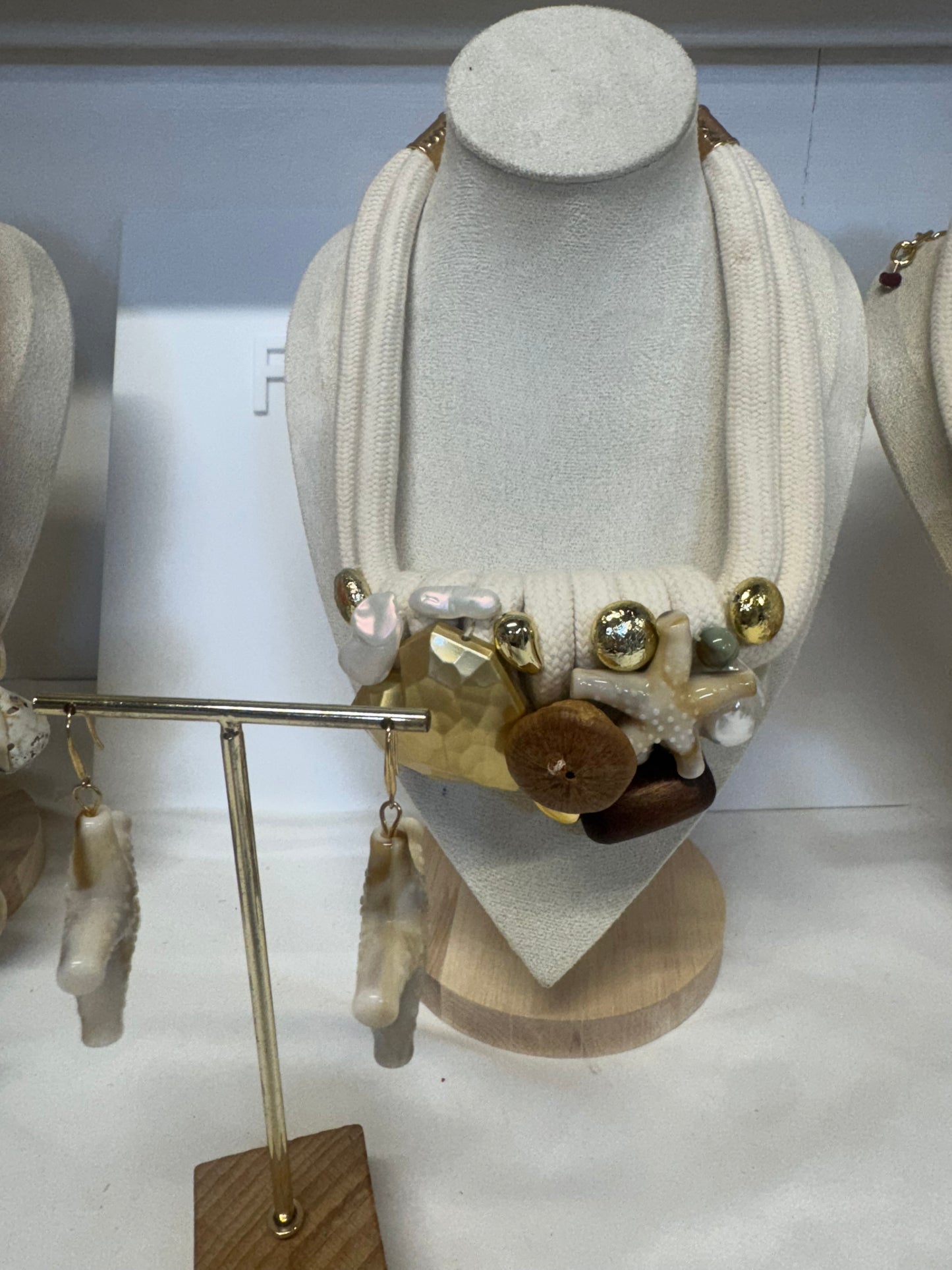 Island ๐๏ธ - Girl Ocean Love Rope Necklace & Starfish Earrings Set in Light Sand