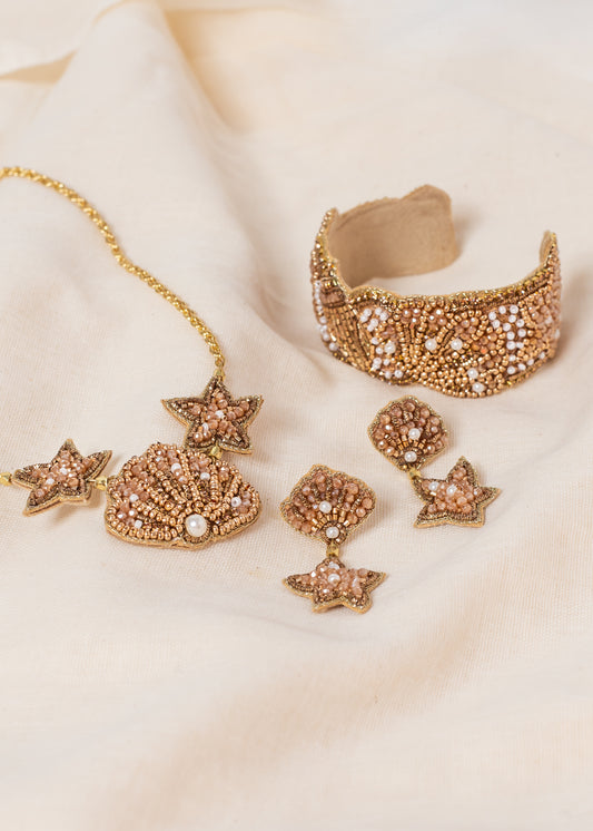 Deco Beaded Shell & Earring Set