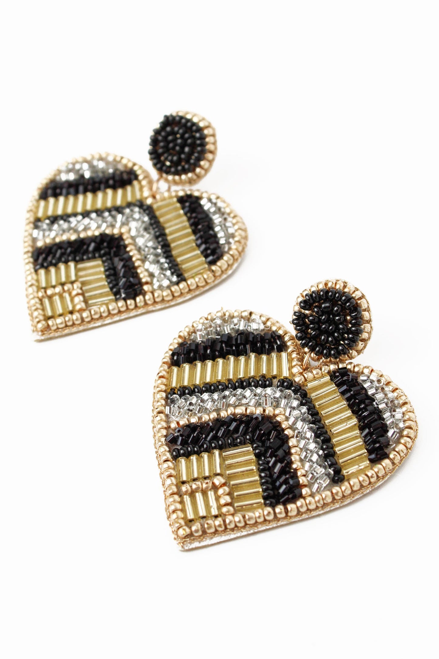 Chevron Black & Gold Heart Earrings