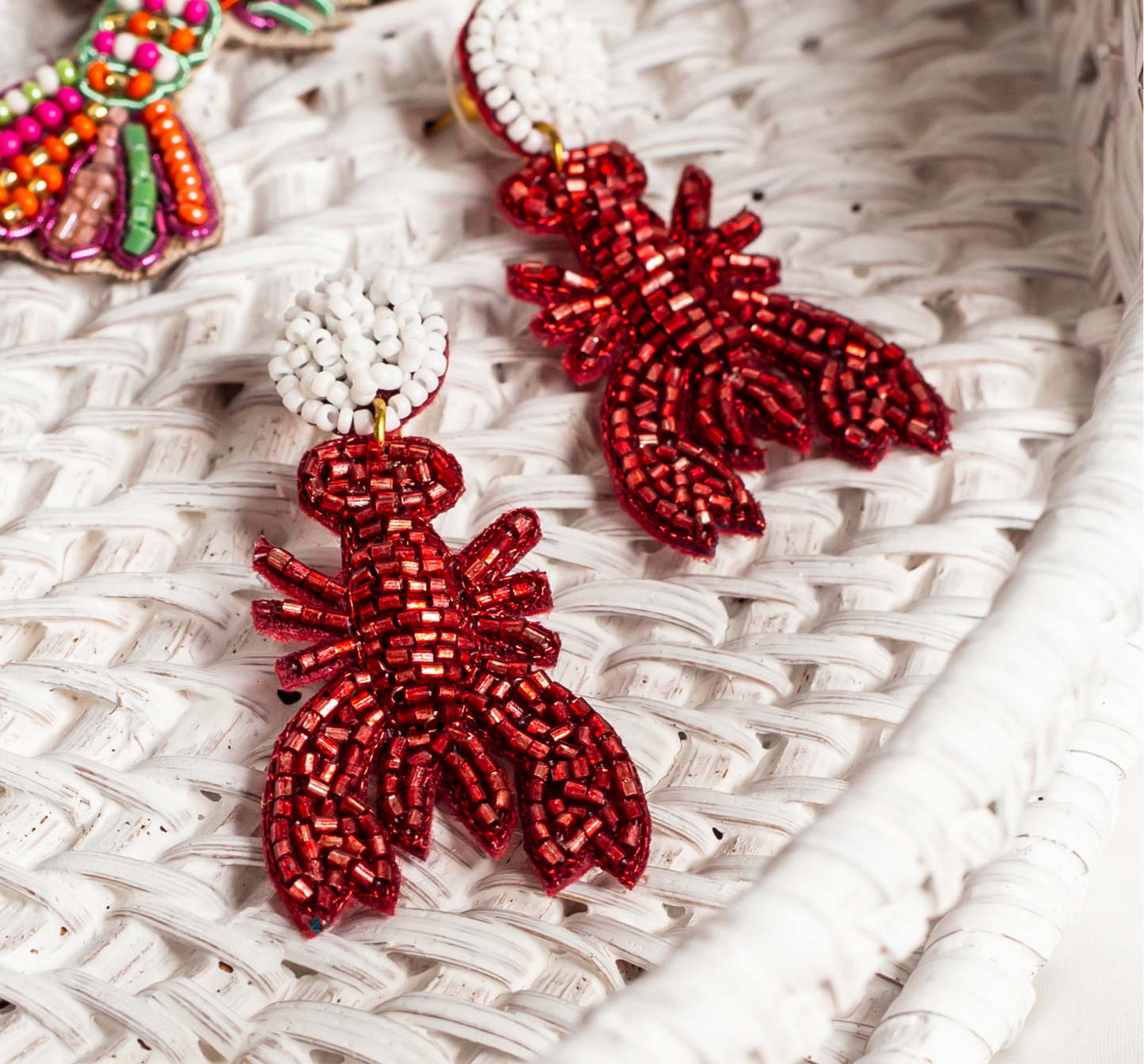 Beaded Metallic Lobster Earrings