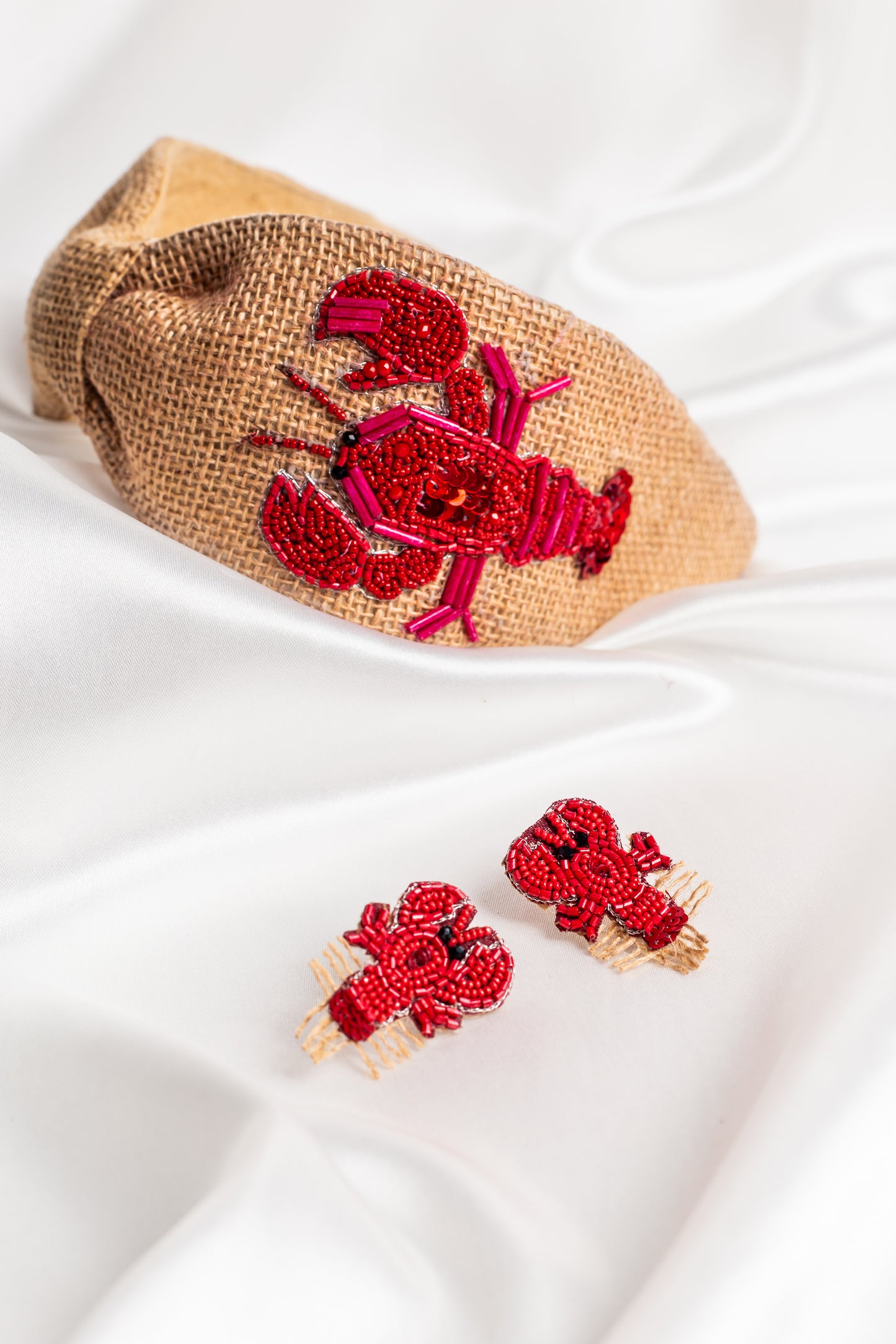 Raffia Lobster 🦞 Headband & Earring Set