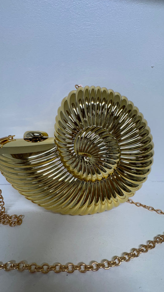 Sienna Acrylic Shell Chain Bag in Gold & Silver