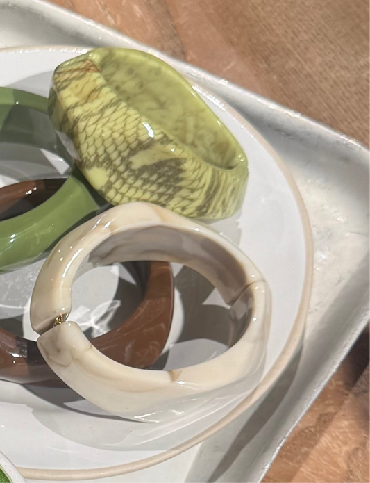 Resin Hinged Cuffs In Cream or Pistachio Green Snake Print