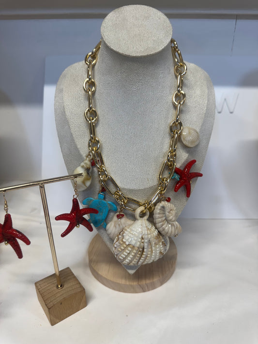 Island 🏝️ Girl - Ocean Charm Necklace and Starfish Earring Set - GIRLS25