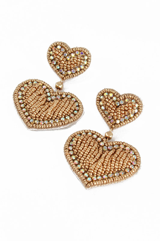 Gold Heart Drop Beaded Earrings - Galentines Collection X
