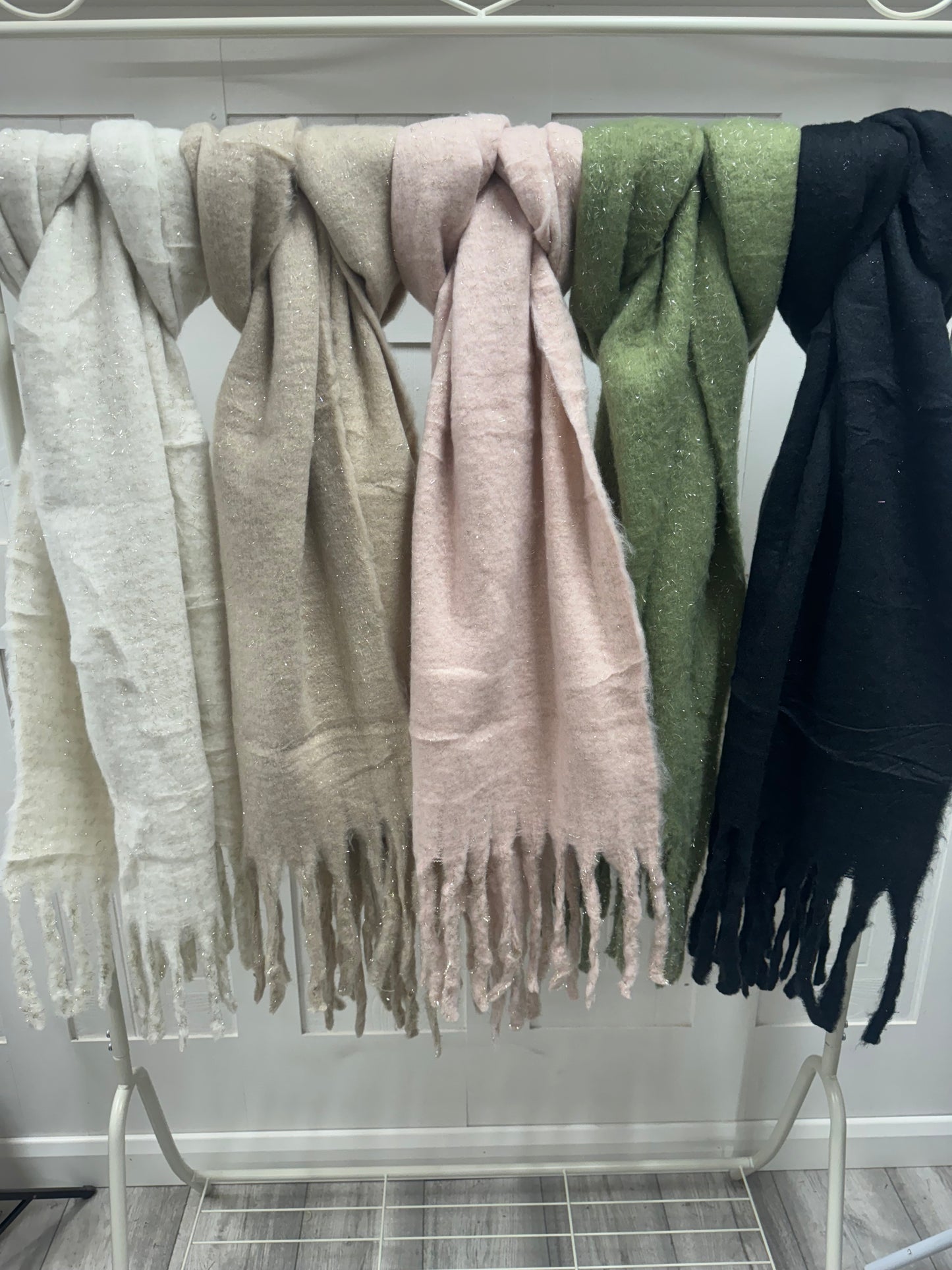 Fringed Super Chunky Scarves with Silver Flecks