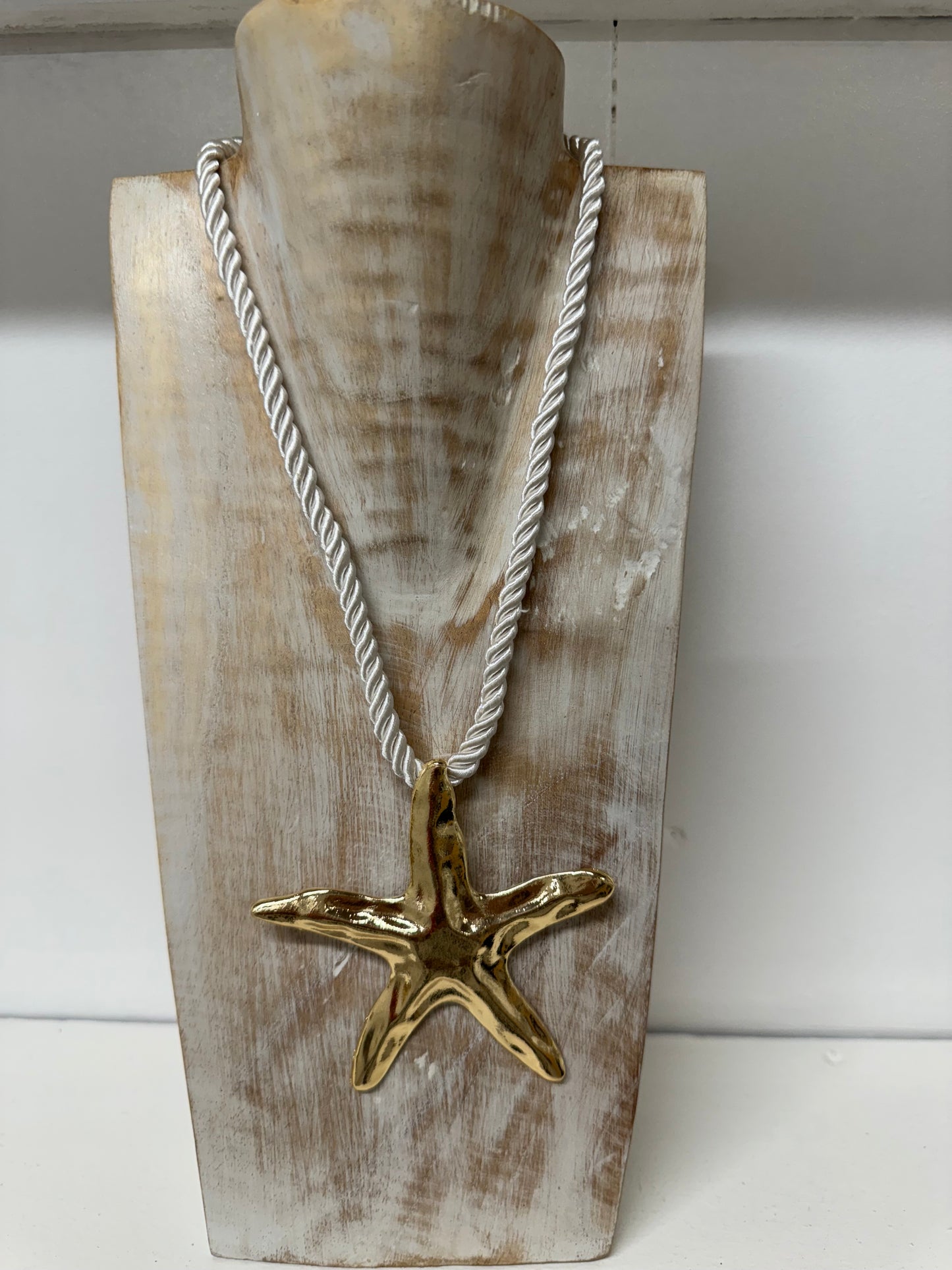 Hammered Starfish on Rope Choker Necklace in gold & silver