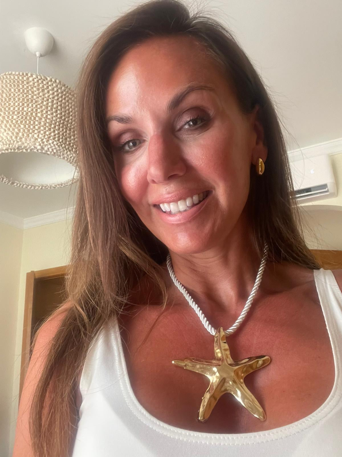Hammered Starfish on Rope Choker Necklace in gold & silver