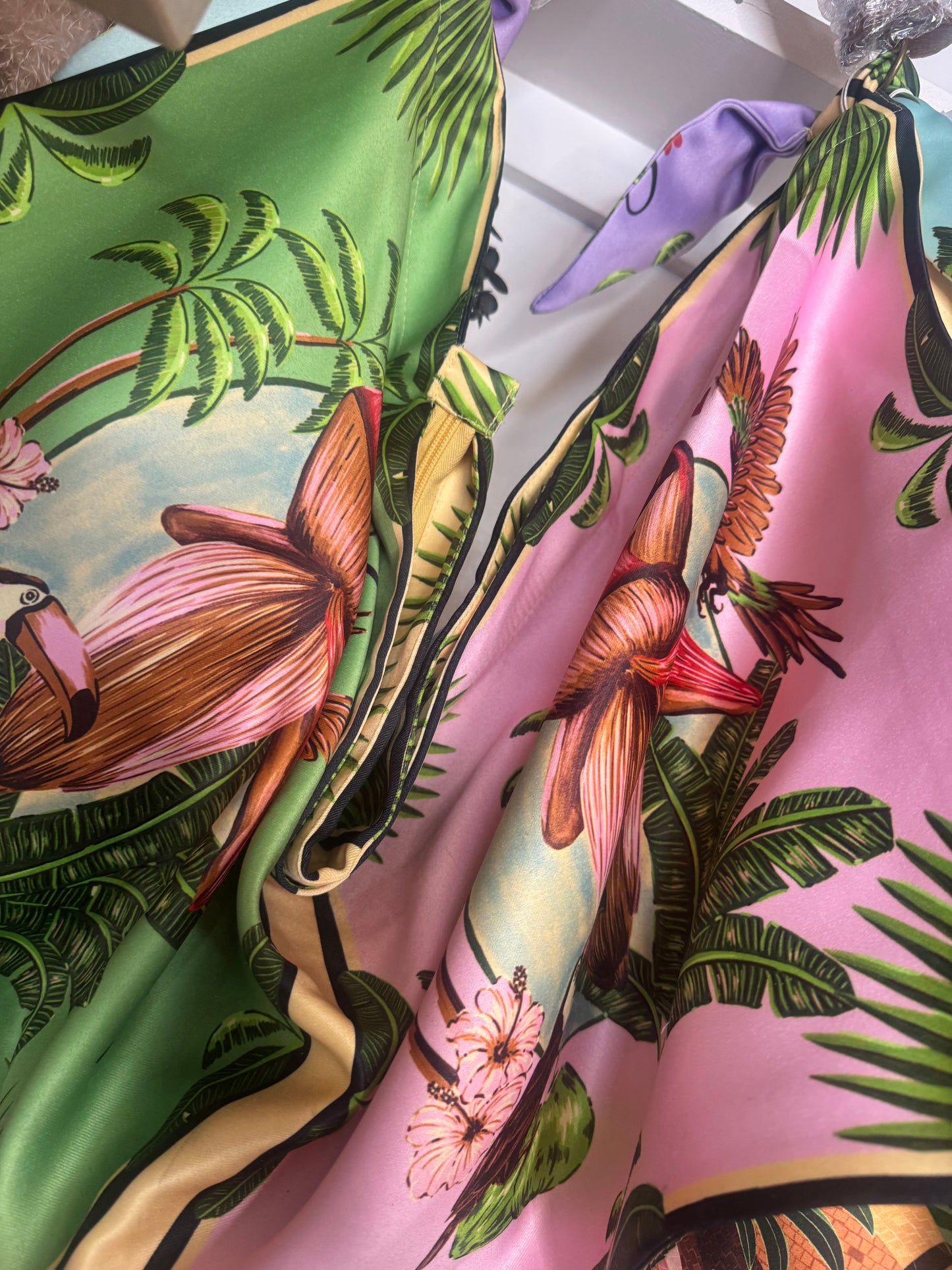 Tropical Silk Scarf Bag with Wooden Fish Handle