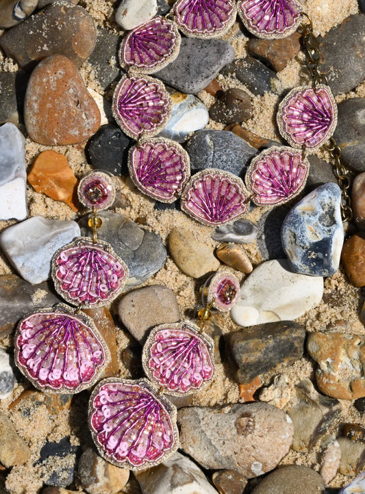 PINK DOUBLE DROP SHELL EARRINGS