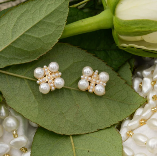 Pearl Cross Stud Earrings