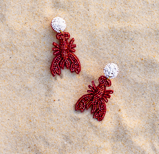 Luxury Red Glitter Beaded Lobster Earrings