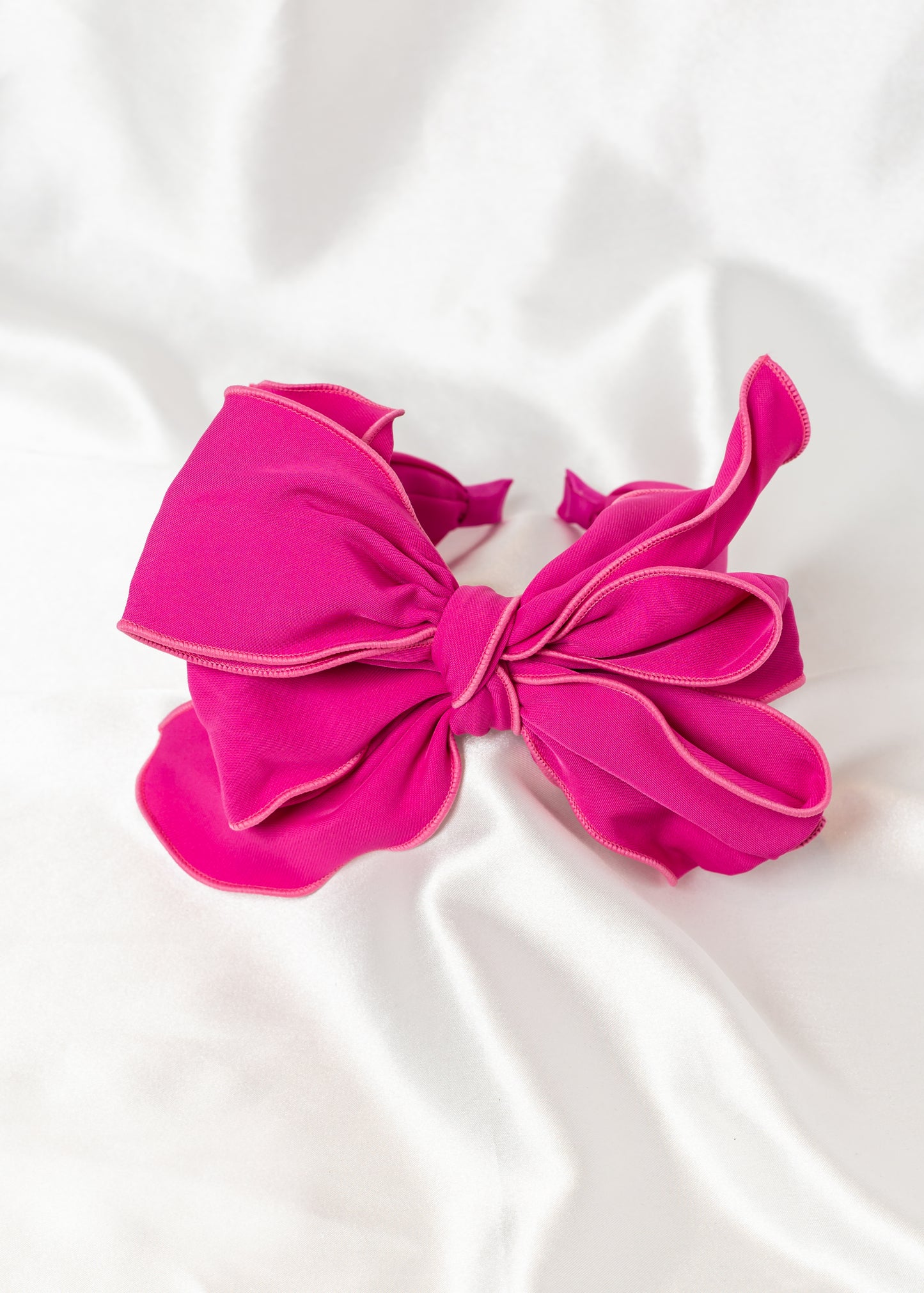 BEAU Wired Bow Headband In Bright Pink
