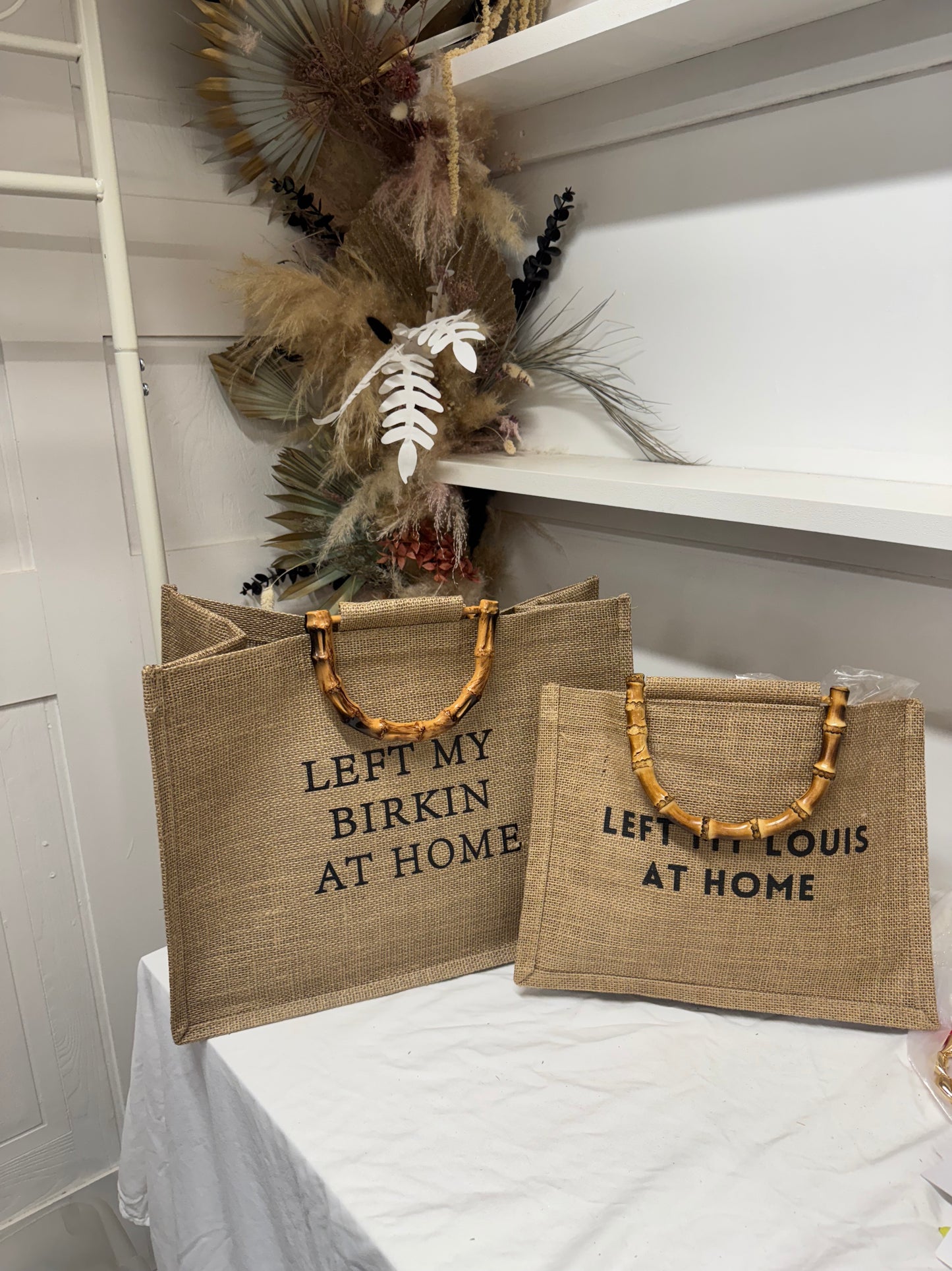 Left My Birkin At Home Canvas Tote Bag with Bamboo Handles