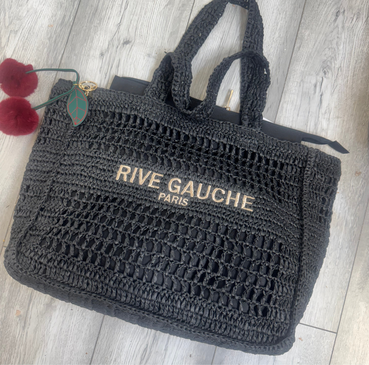 Black Rive Gauche Woven Tote Bag