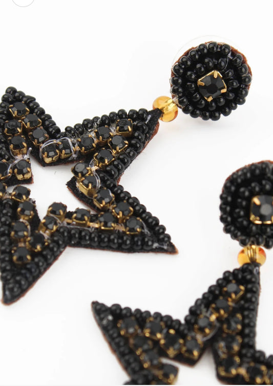 Star Drop Earrings in Black & Gold