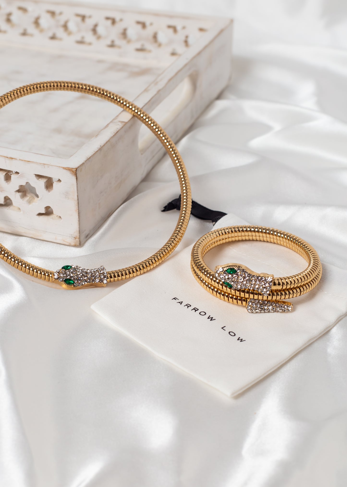 Entwined Serpent Collar & Bracelet Sets In Gold & Silver