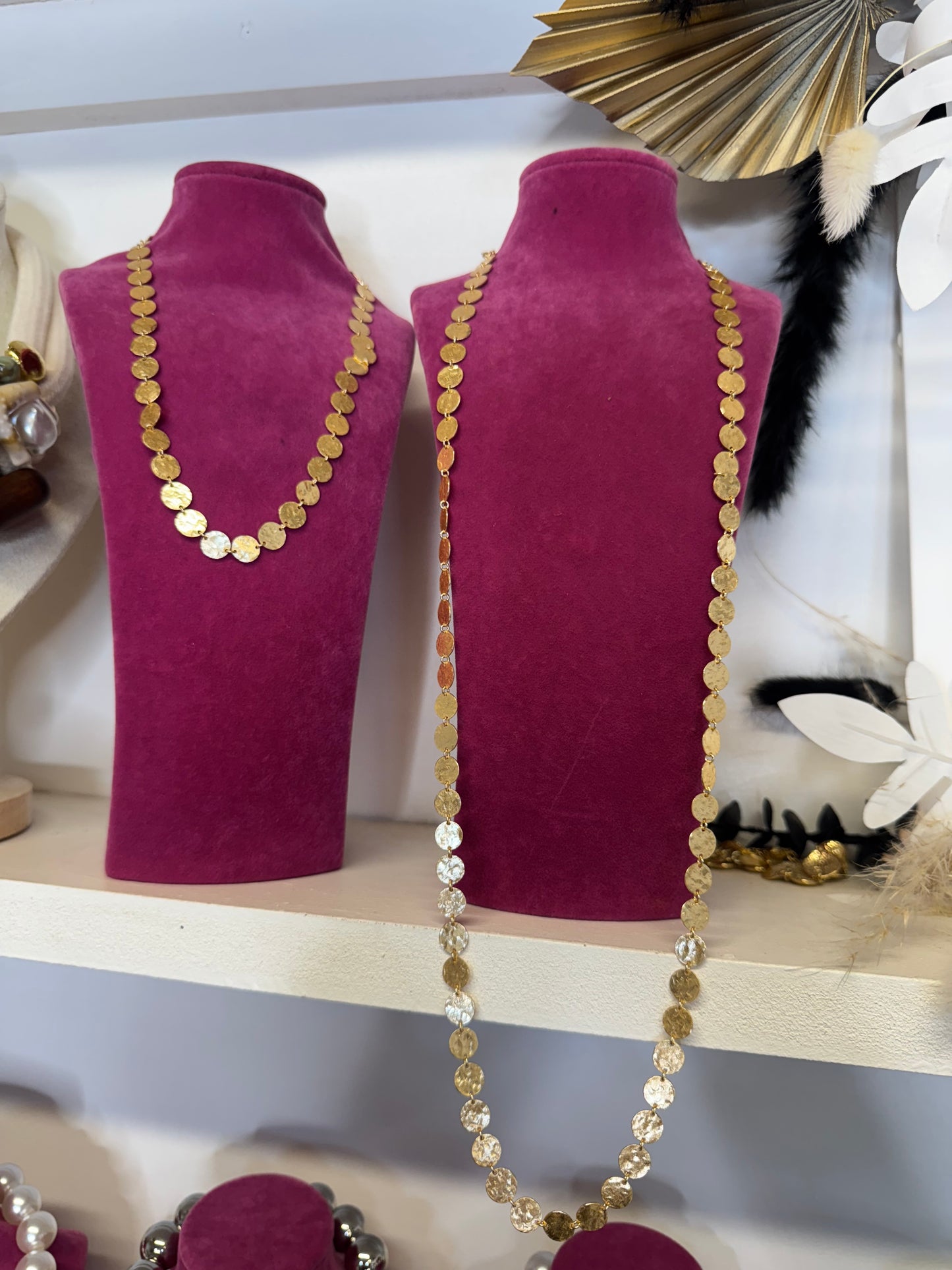 GOLD LONG HAMMERED DISC NECKLACE