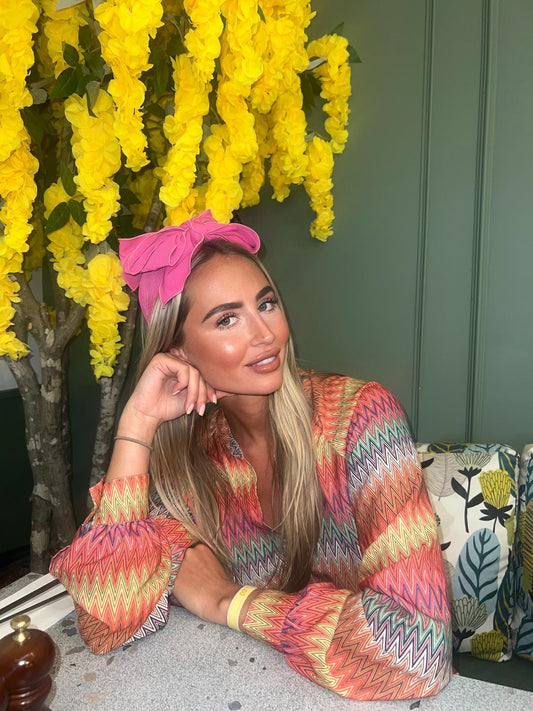 BEAU Wired Bow Headband In Bright Pink