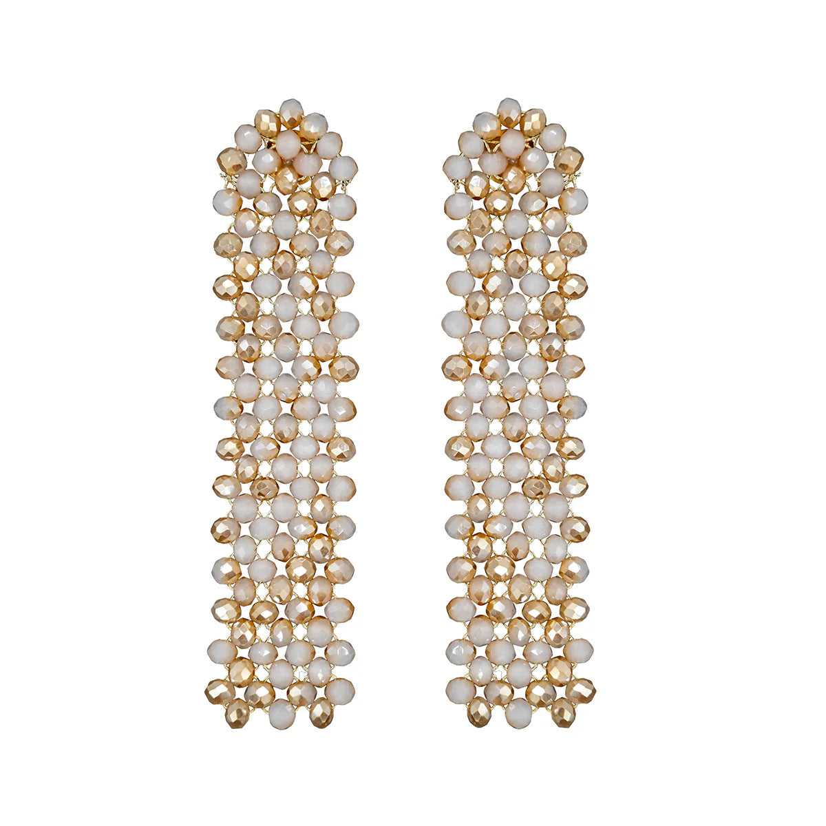 pearlescent shimmer grid statement drape earrings