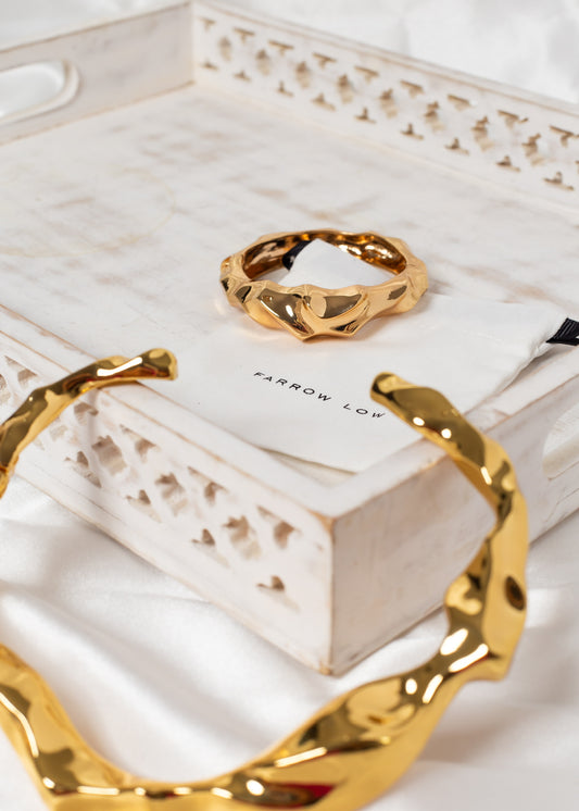 Shimeray Torque Gold Chunky Hammered Collar & Bangle Set