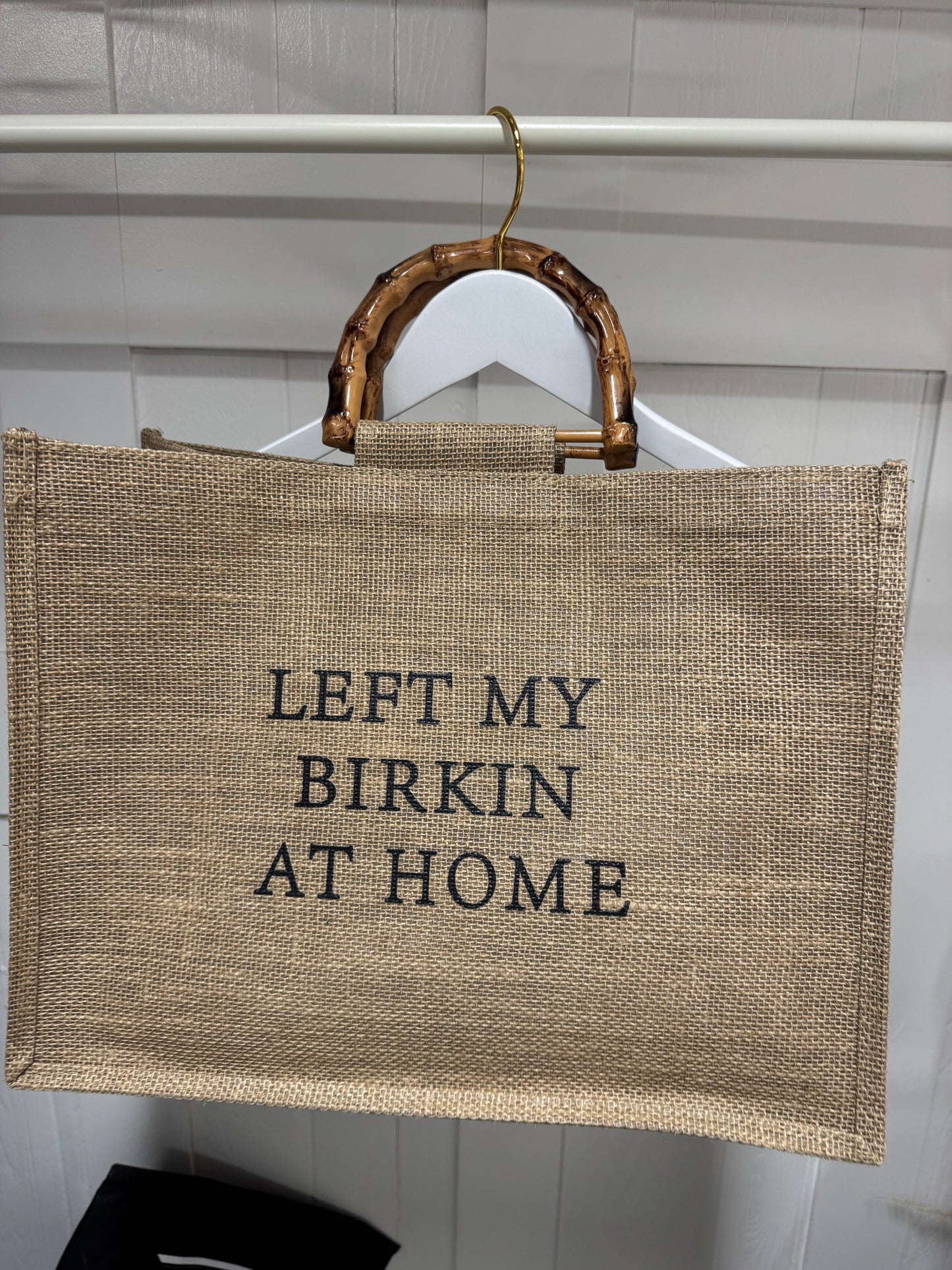 Left My Birkin At Home Canvas Tote Bag with Bamboo Handles