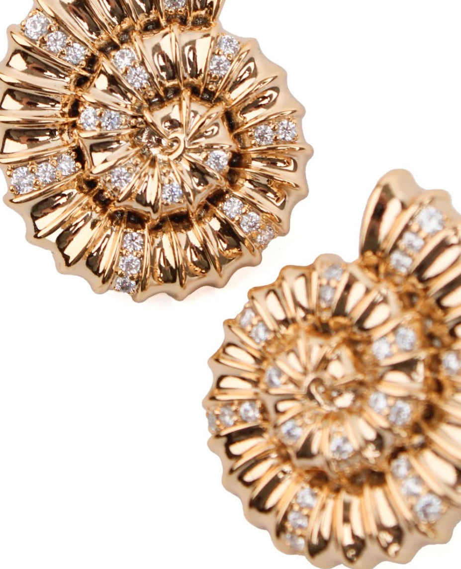 ROUND SHELL CRYSTAL & GOLD STATEMENT STUDS