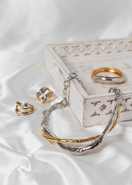 Shimeray Mixed Metal Choker, Bangle & Hoop Earring Set