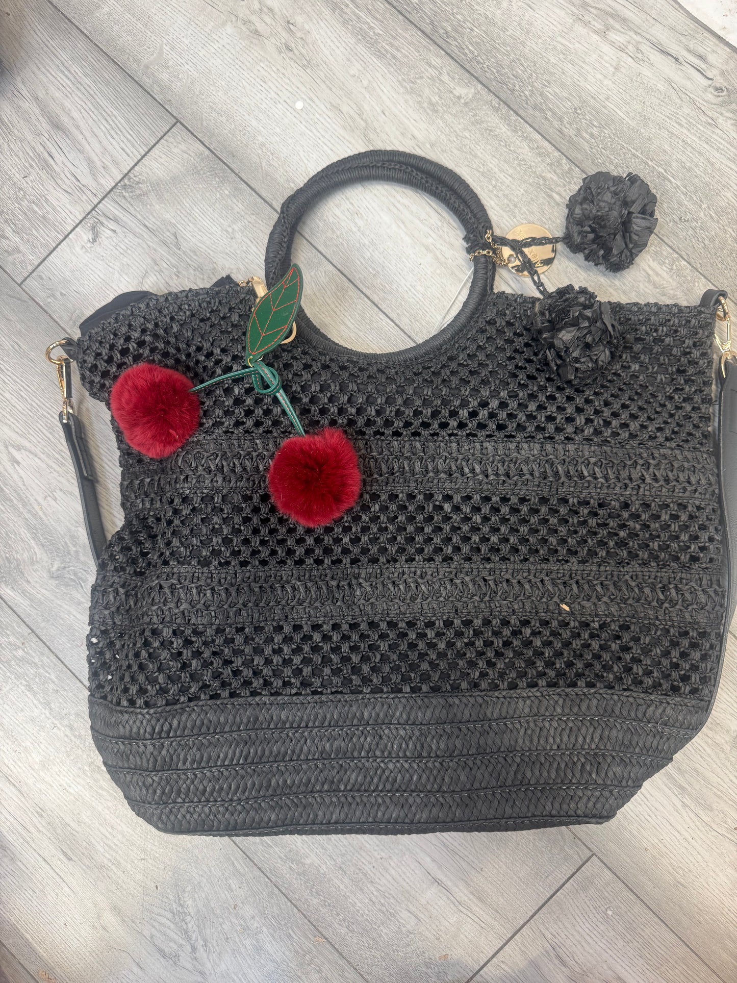 Alex Max Black Woven Tote Bag with cross body strap