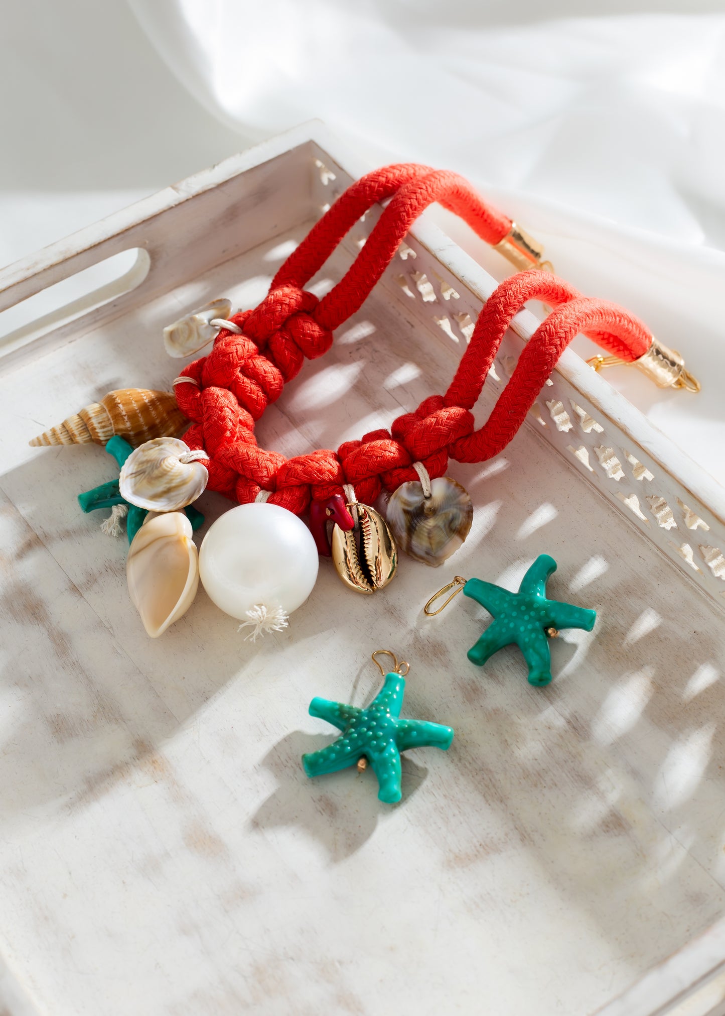 Island 🏝️ Girl Shell & Pearl Rope & Starfish Earrings Set Orange