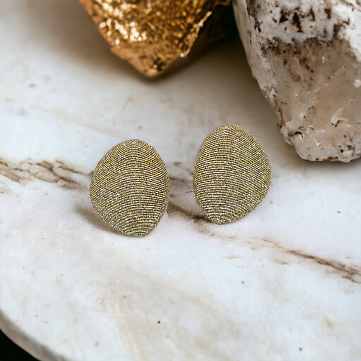 Gold Shimmer Large Woven Pebble Earrings