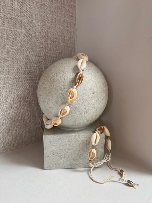 Natural Shell & Gold Choker with Anklet/Bracelet Set