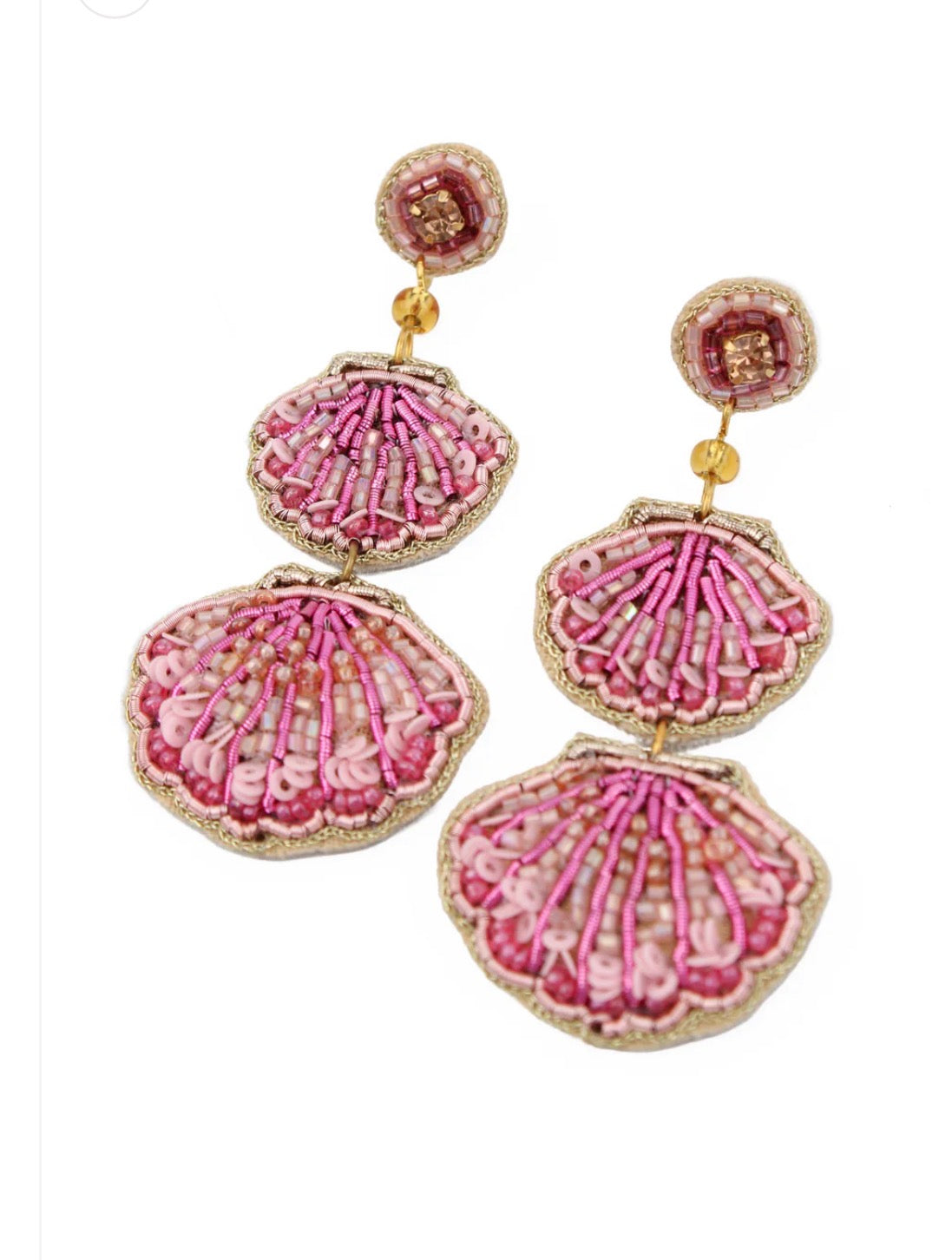 PINK DOUBLE DROP SHELL EARRINGS