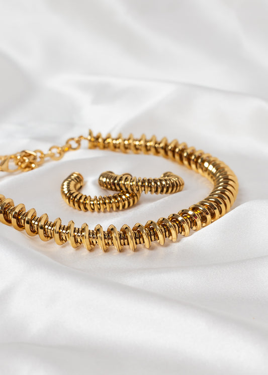 Shimeray Gold Spiral Choker & Hoop Earring Set