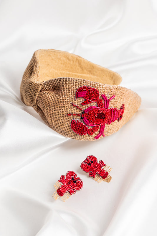Raffia Lobster 🦞 Headband & Earring Set