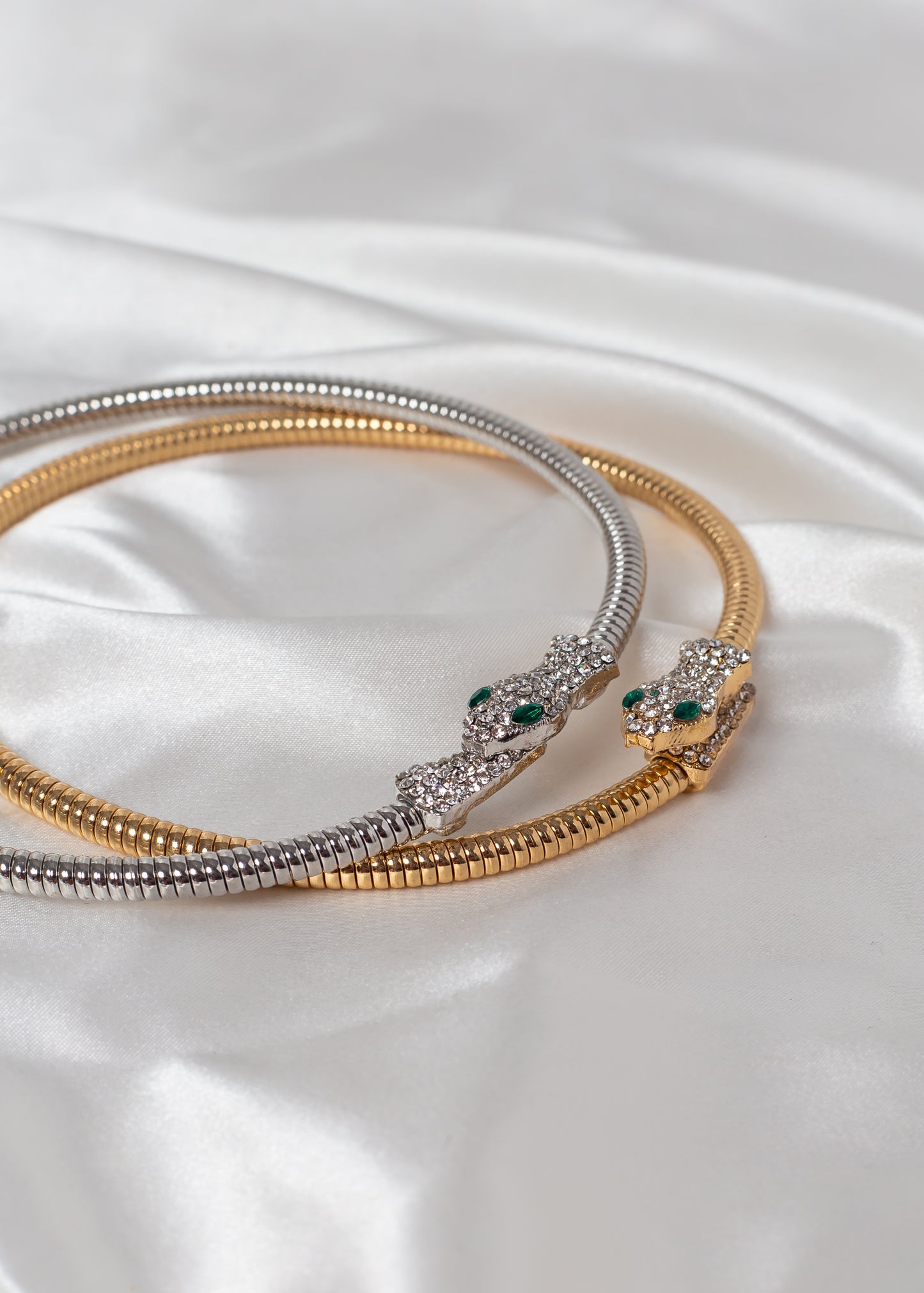 Entwined Serpent Collar & Bracelet Sets In Gold & Silver