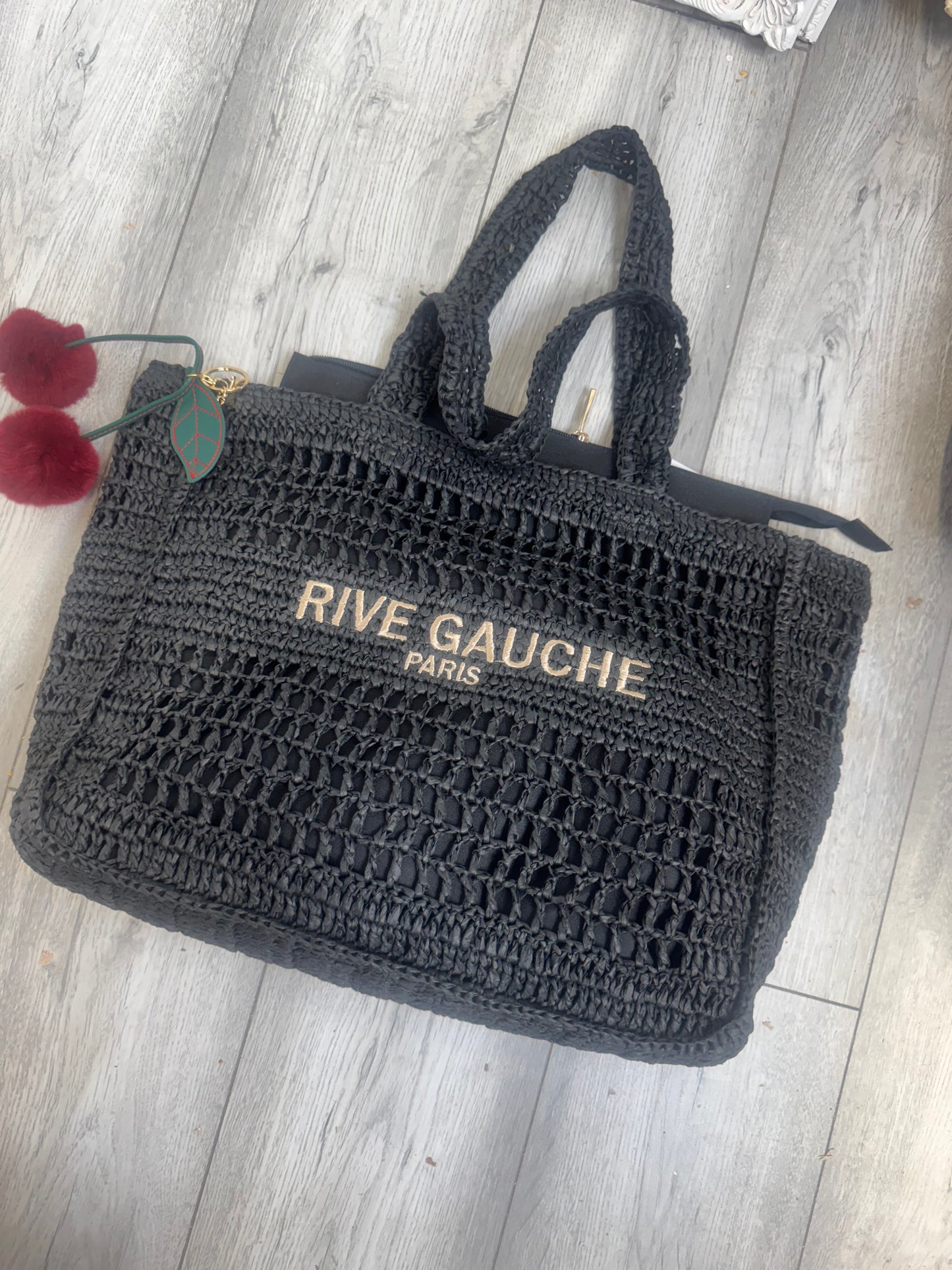 Black Rive Gauche Woven Tote Bag