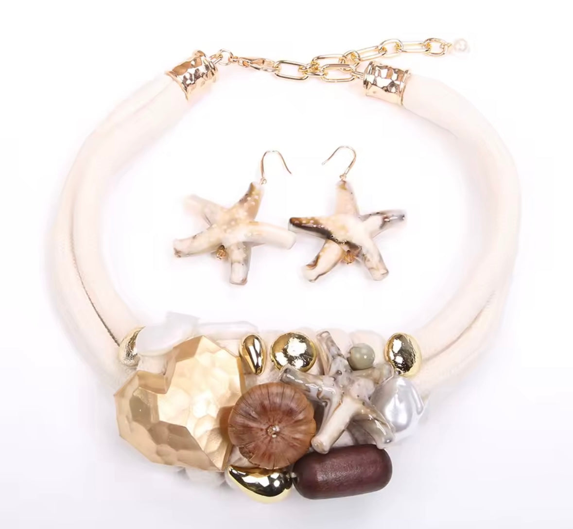 Island ๐๏ธ - Girl Ocean Love Rope Necklace & Starfish Earrings Set in Light Sand - GIRLS25