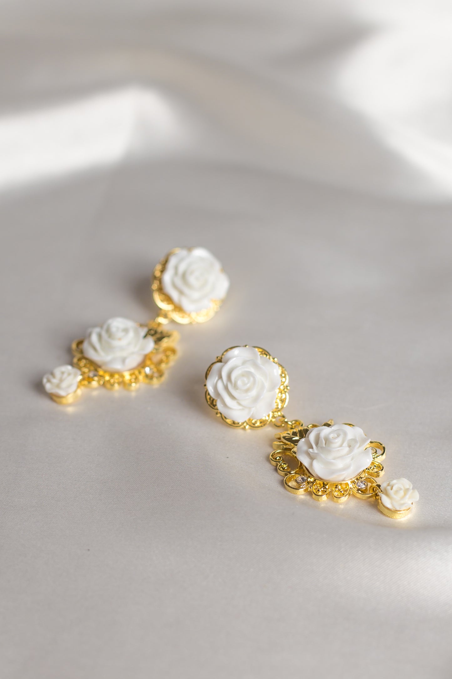 Remmy White Rose Bud Earrings
