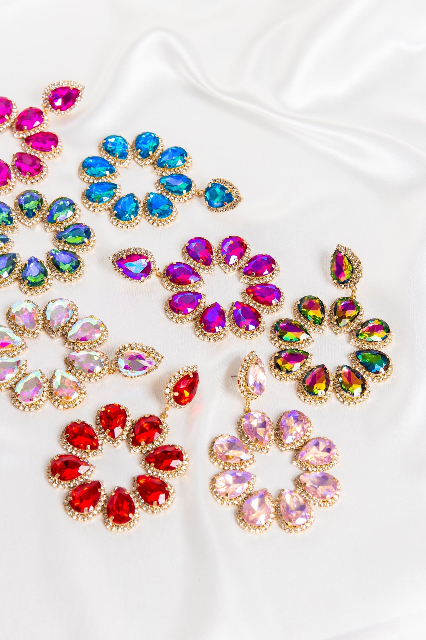 Ruby Red Flower Oversized Halo Earrings