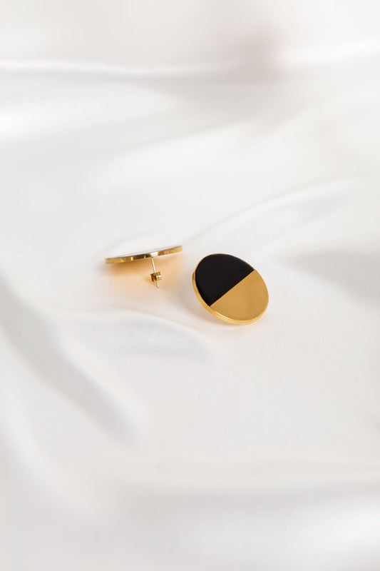 Eclipse Round Studded Earrings In Black & Gold