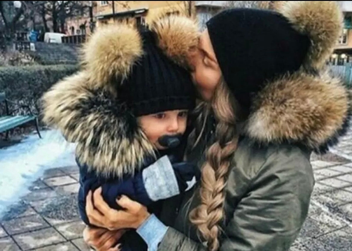 Adults Black With Tan Soft Fur Double Pom Pom Hat
