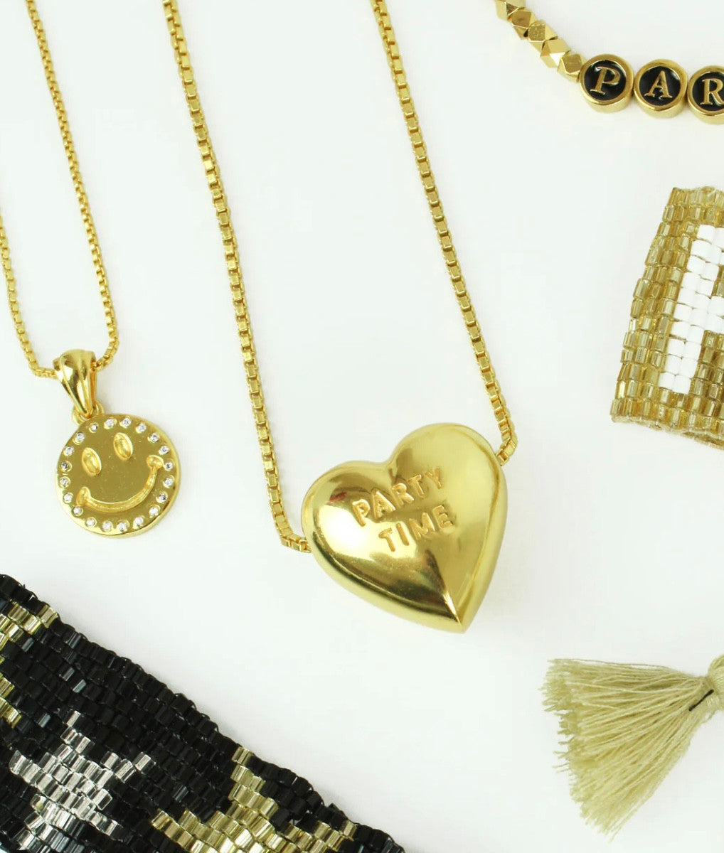 Chunky Heart Let’s Dance/Time To Party Necklace (18 ct gold plaited)