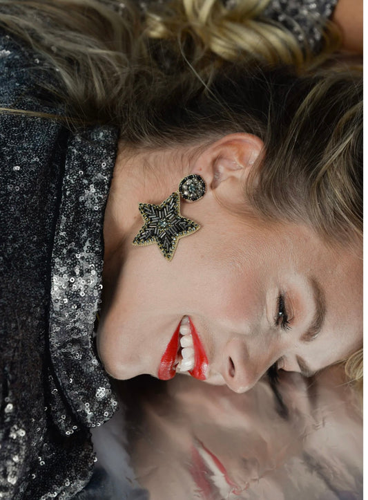 Metallic Stargirl Beaded Star Drop Earrings