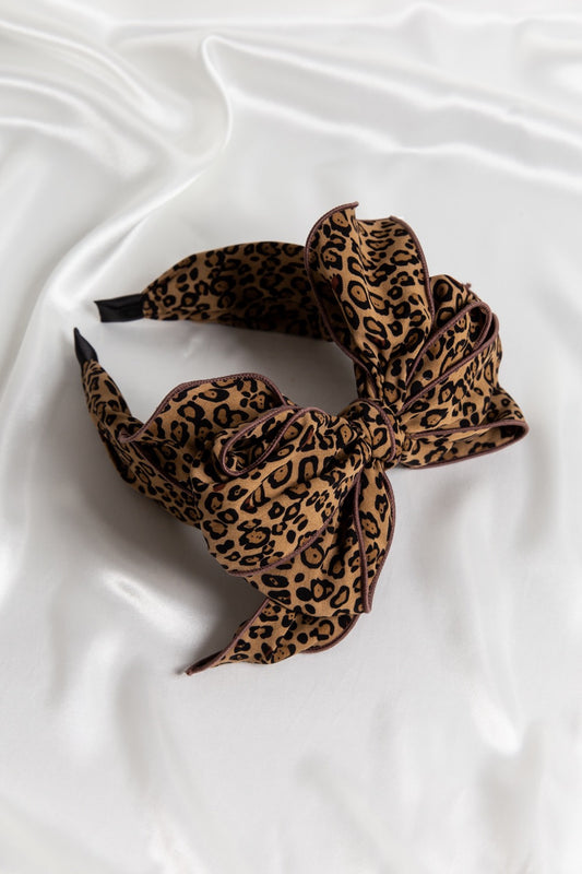 Beau Luxe Large Leopard Print Wired Bow Headband