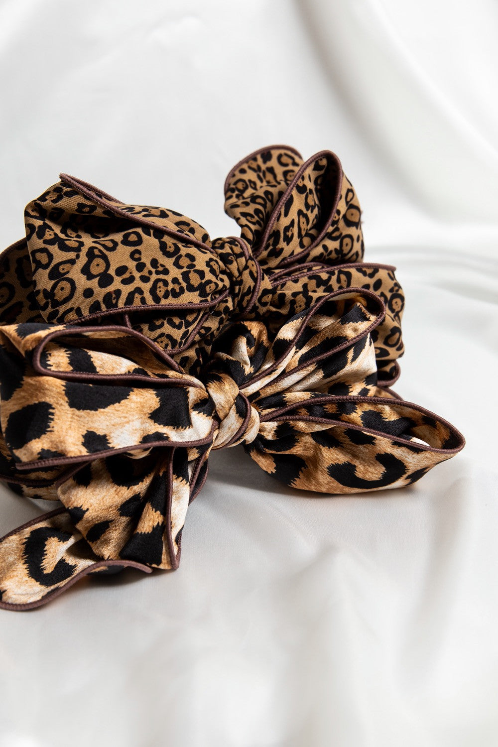 Beau Luxe Large Leopard Print Wired Bow Headband