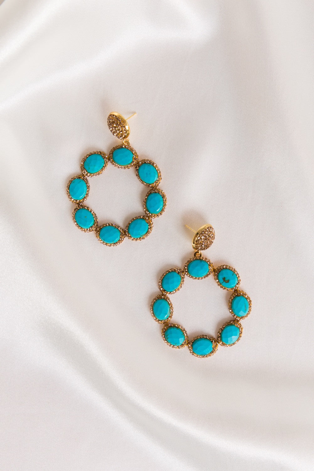 Turquoise & Gold Halo Earrings