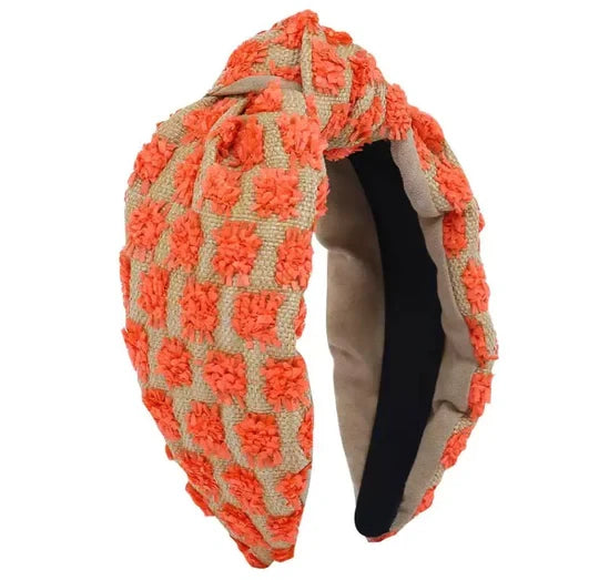 Tweedy Red & Cream Knotted Headband
