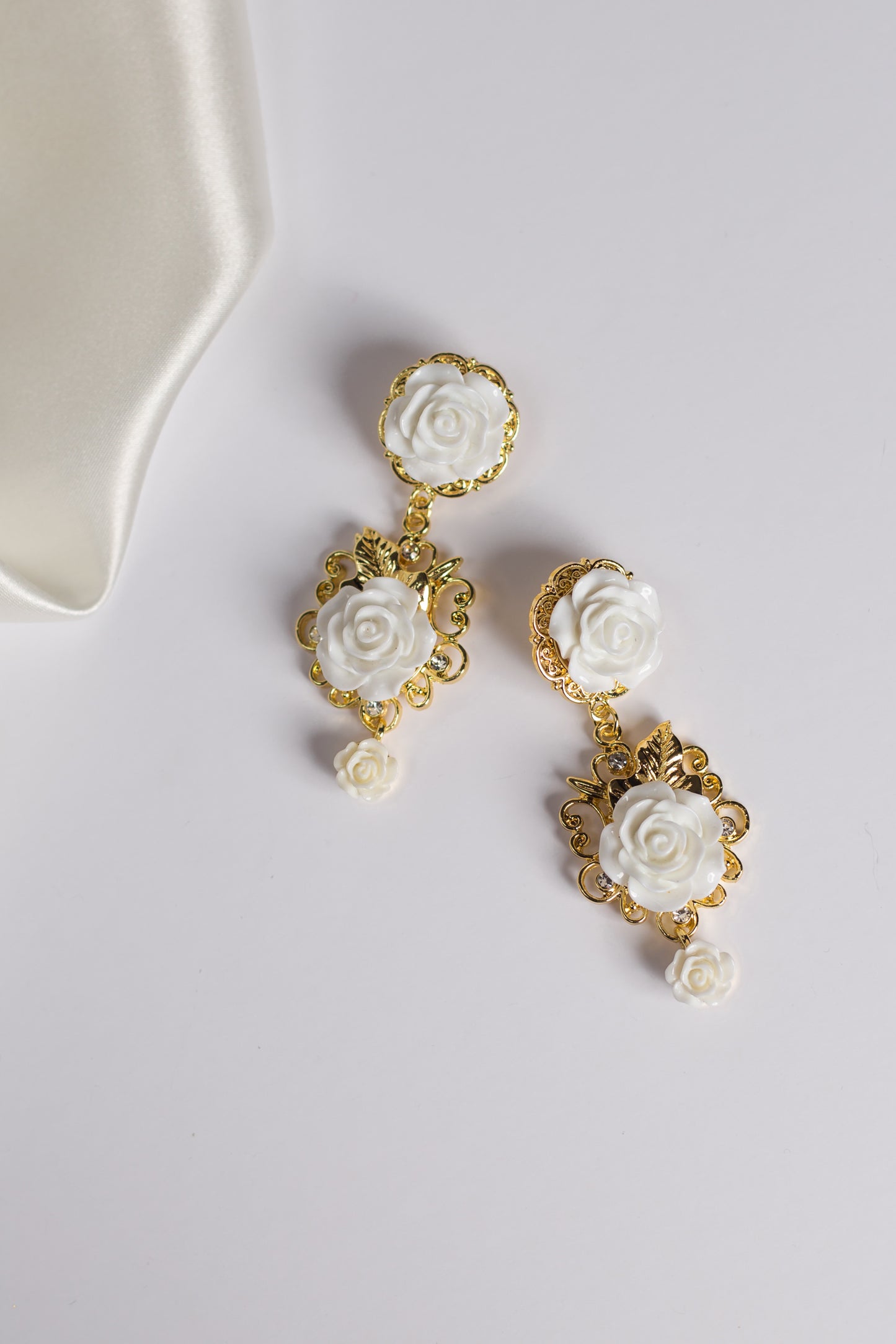 Remmy White Rose Bud Earrings